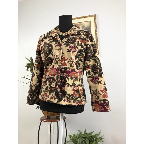ATL Studio Brown Paisly 6 Jacket without Removable Faux Fur Trim Office Siren - Picture 2 of 9